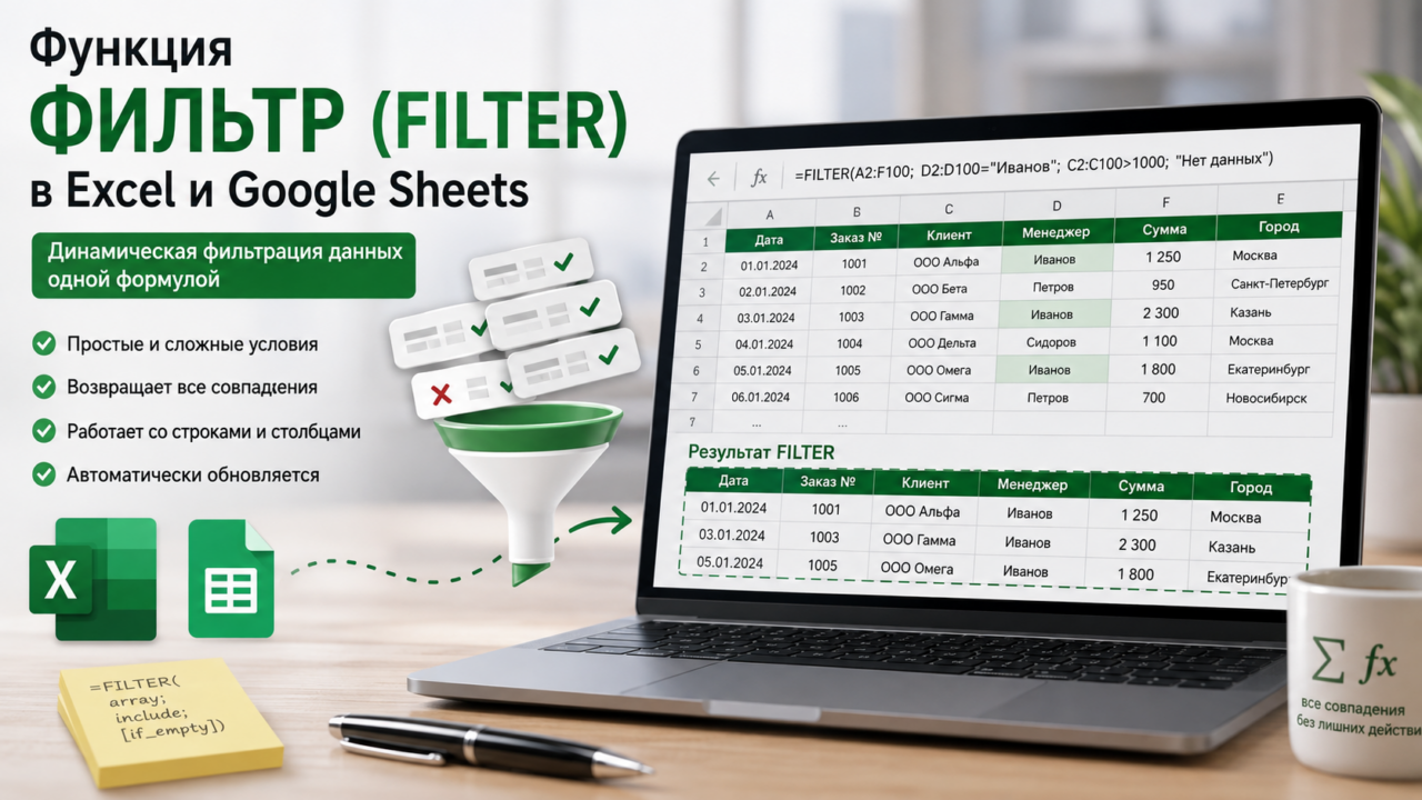 Функция ФИЛЬТР (FILTER) в Excel и Google Sheets