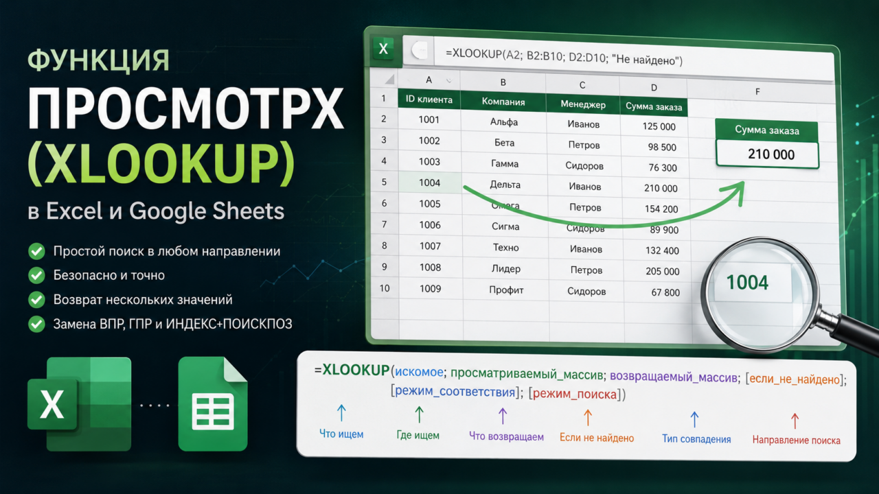Функция ПРОСМОТРX (XLOOKUP)