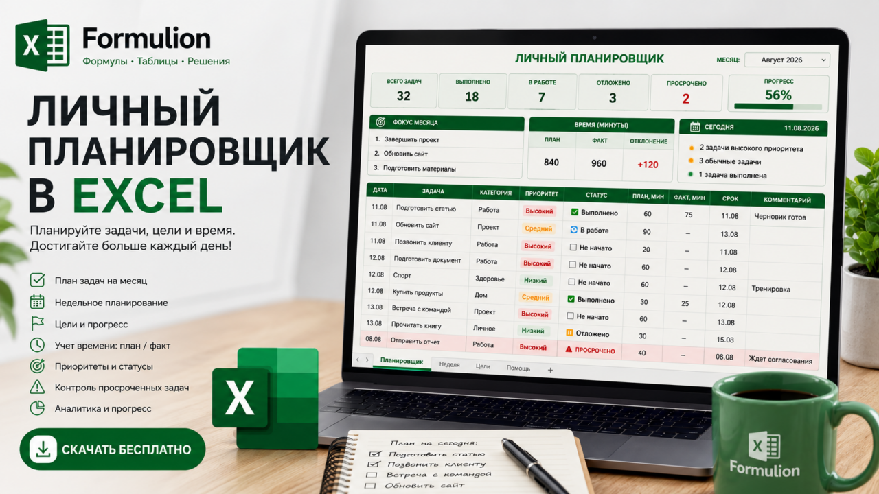 Личный планировщик в Excel — скачать бесплатно