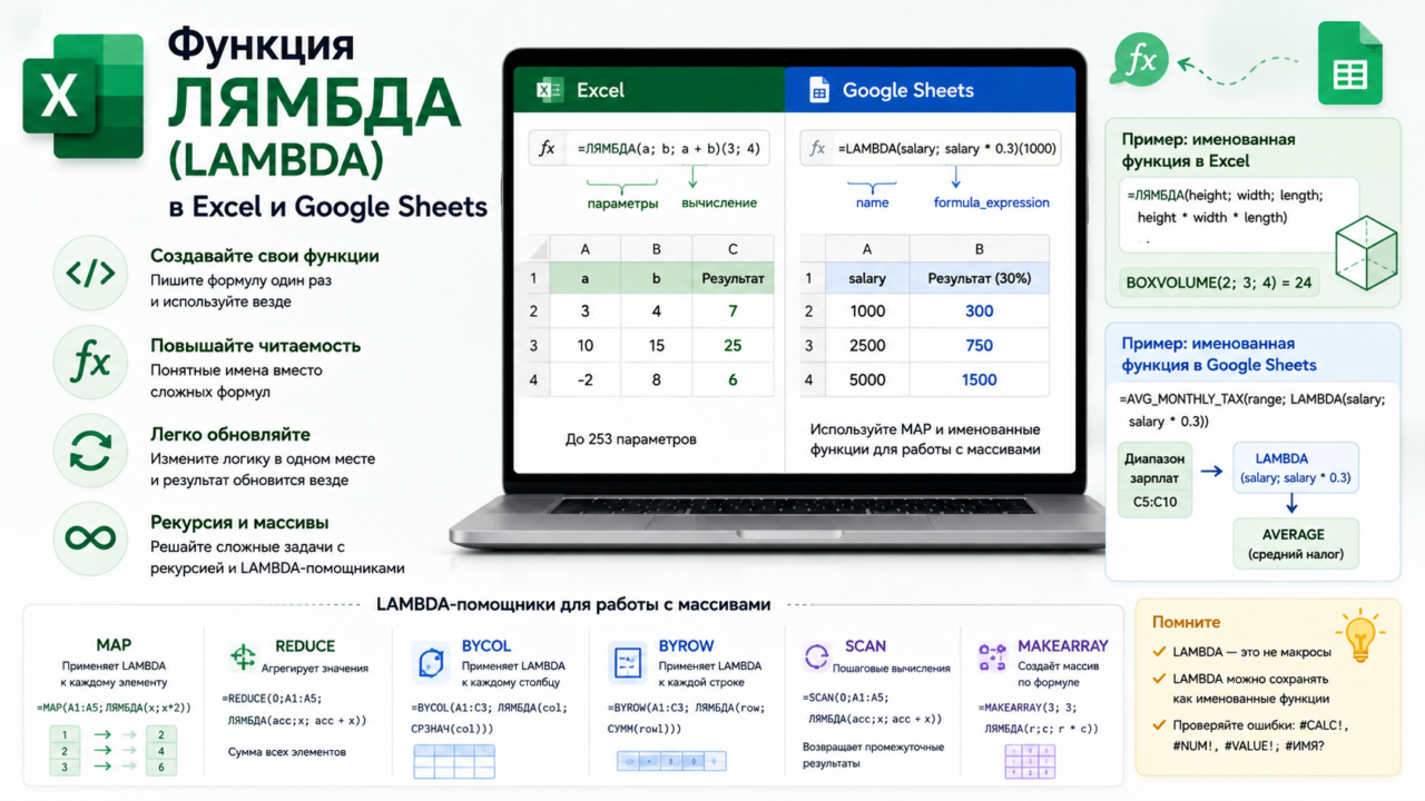 Функция ЛЯМБДА (LAMBDA) в Excel и Google Sheets
