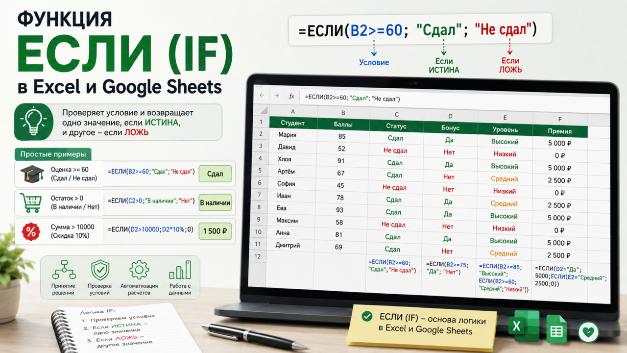 Функция ЕСЛИ (IF) в Excel и Google Sheets