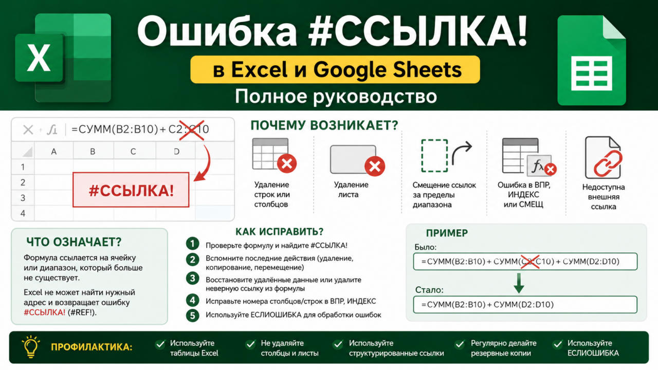 Ошибка #ССЫЛКА! в Excel и Google Sheets