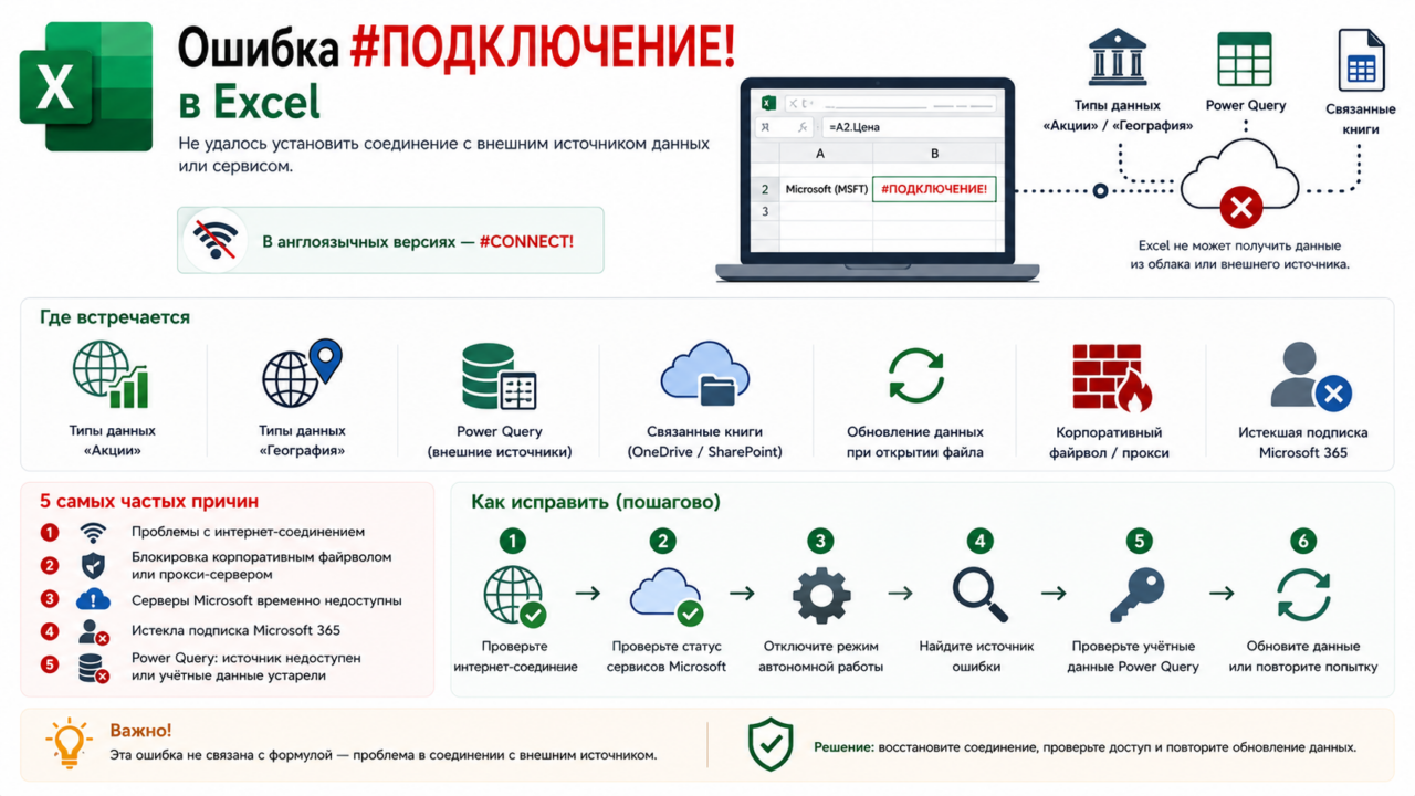 Ошибка #ПОДКЛЮЧЕНИЕ! в Excel