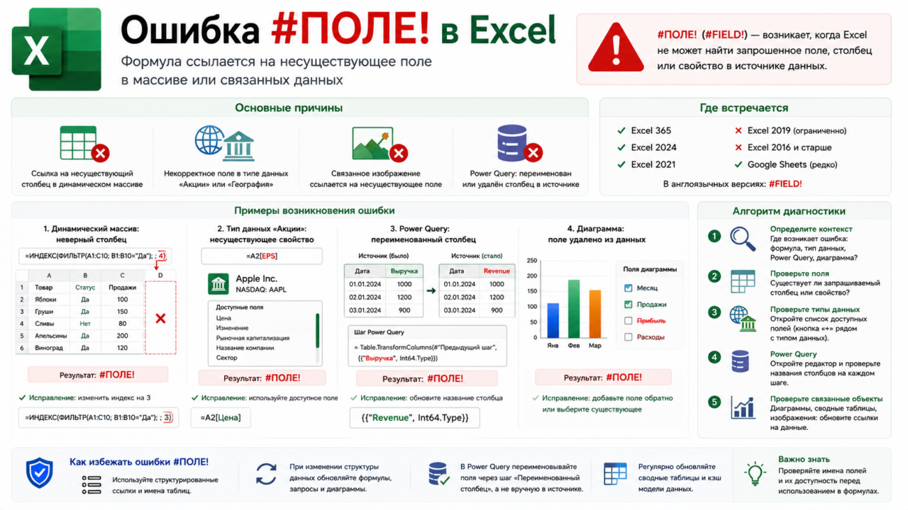 Ошибка #ПОЛЕ! в Excel и Google Sheets