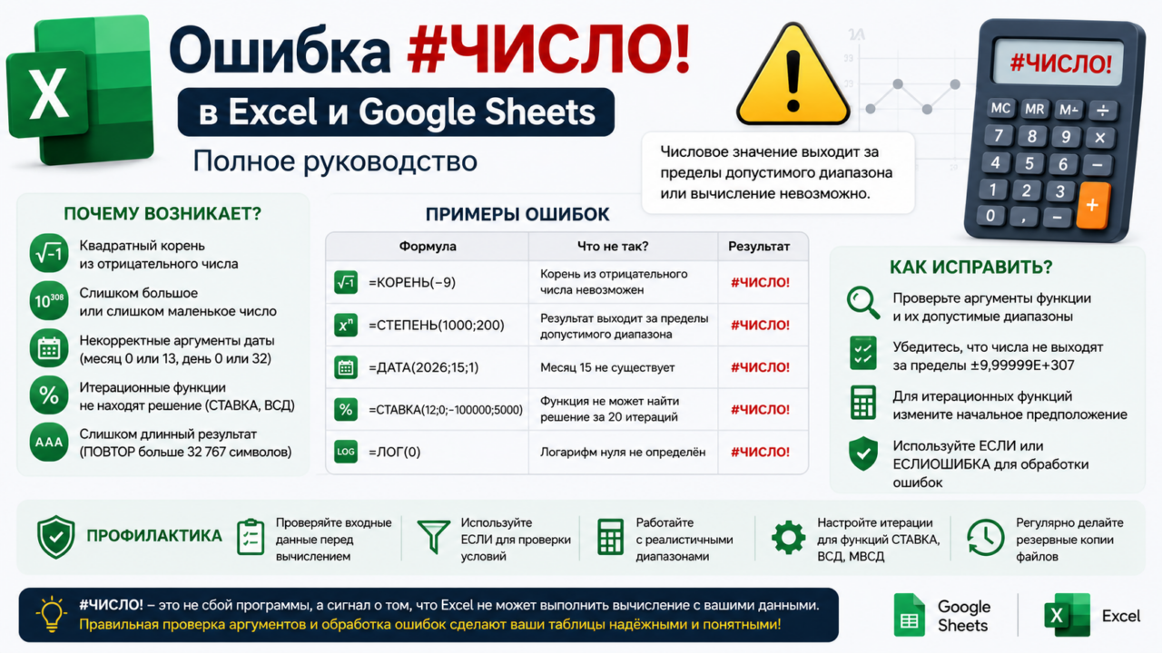 Ошибка #ЧИСЛО! в Excel и Google Sheets