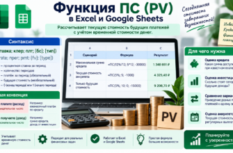 Функция ПС (PV) в Excel и Google Sheets