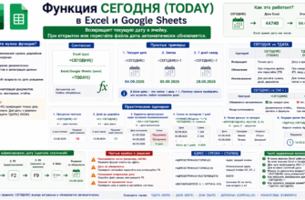 Функция СЕГОДНЯ (TODAY) в Excel и Google Sheets