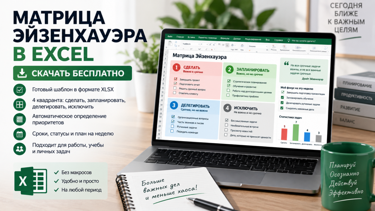 Скачать матрицу Эйзенхауэра Excel бесплатно