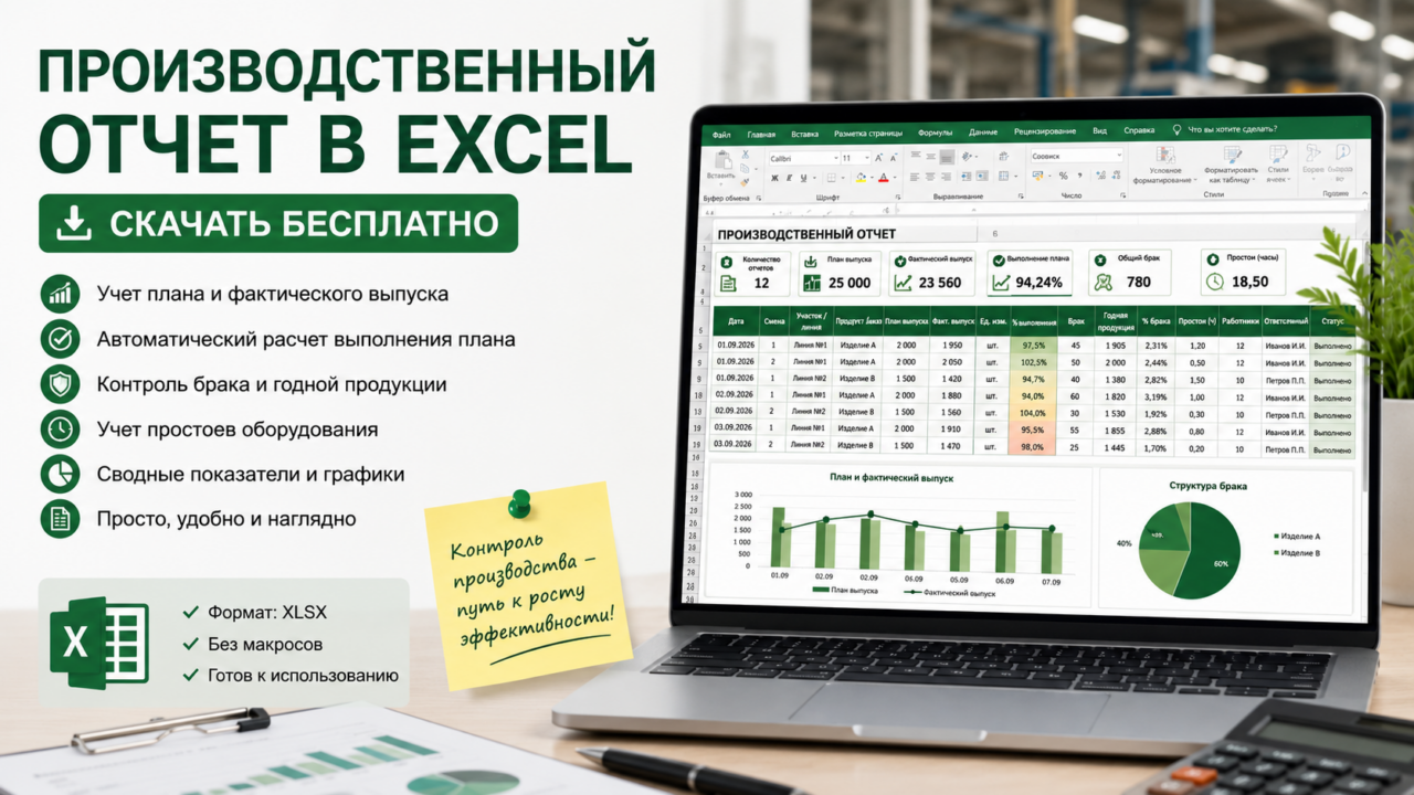 Производственный отчет в Excel — скачать бесплатно шаблон