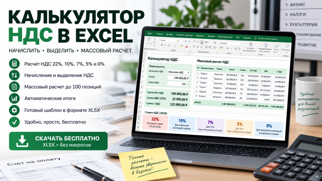 Калькулятор НДС в Excel — скачать бесплатно шаблон