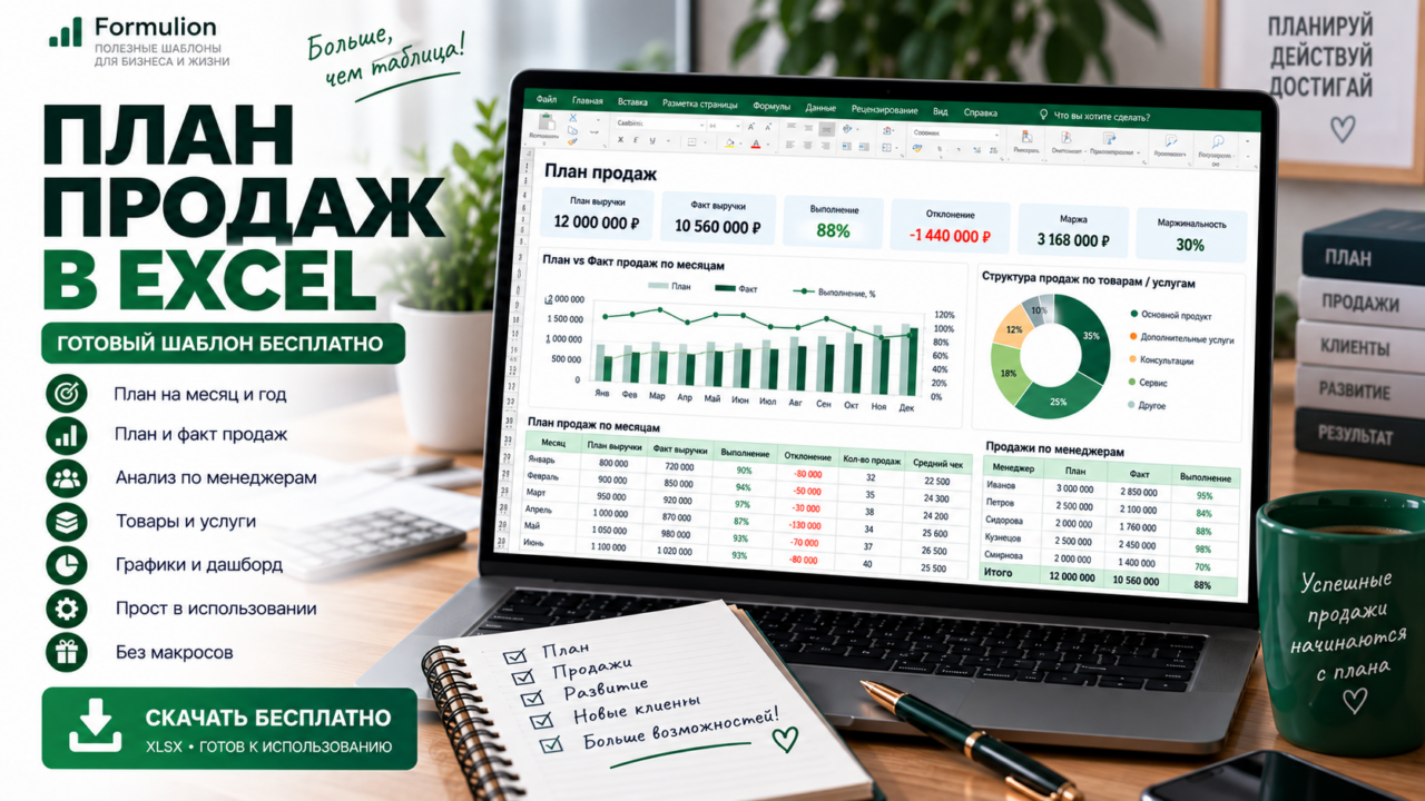 План продаж в Excel — скачать бесплатно шаблон